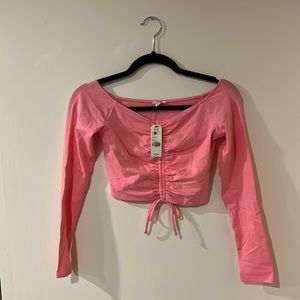 Pink crop too long sleeve with ruching